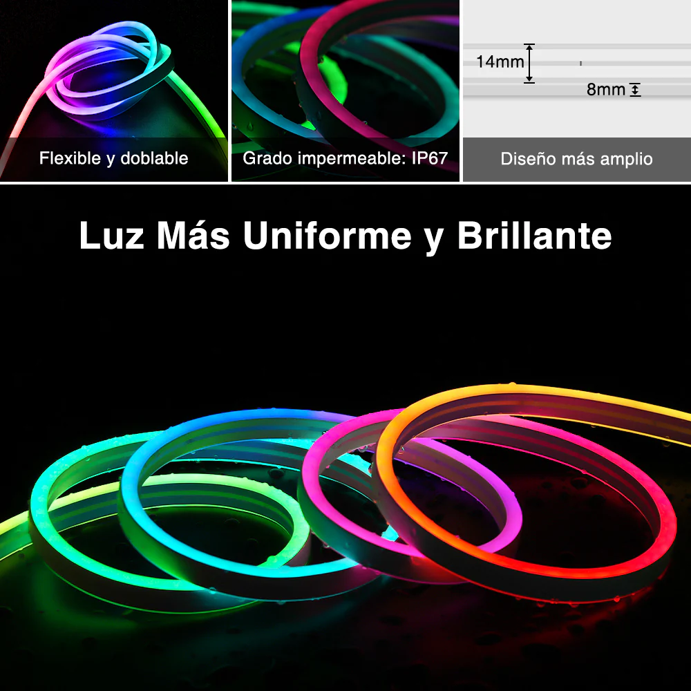 GENGXIN® Tira de LED Flex Neon Bilateral 24V 3535/96P 10 mts - Rayo (Sólo para exhibición)