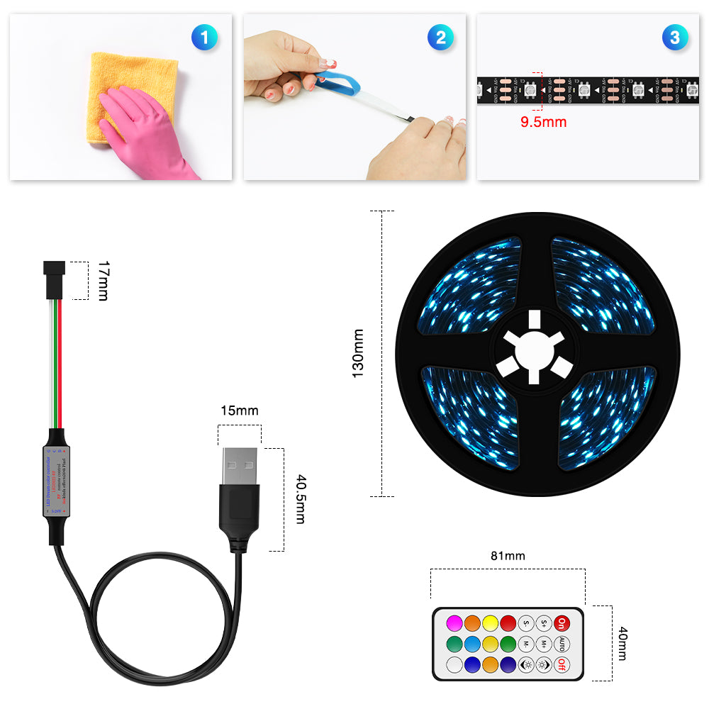 GENGXIN® Tira de LED Flex Rayo 5050/60P 5mts USB WS2812--Negro