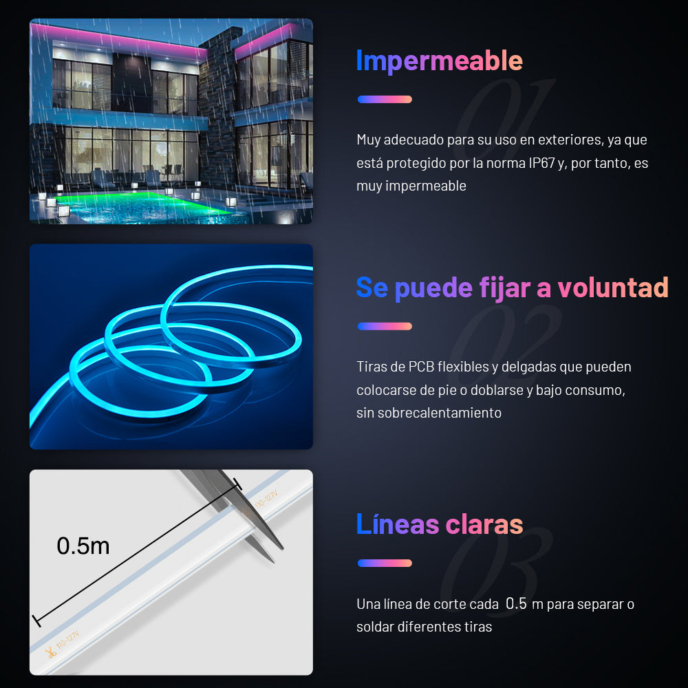 GENGXIN® Tira de LED Flex Neon 220V 2835/120P 25Mts (Sólo para exhibición)