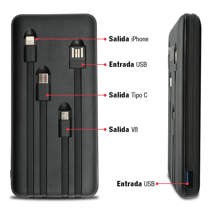 GENGXIN® Powerbank 10000mAh Entrada Tipo C & V8 & Iphone & USB A