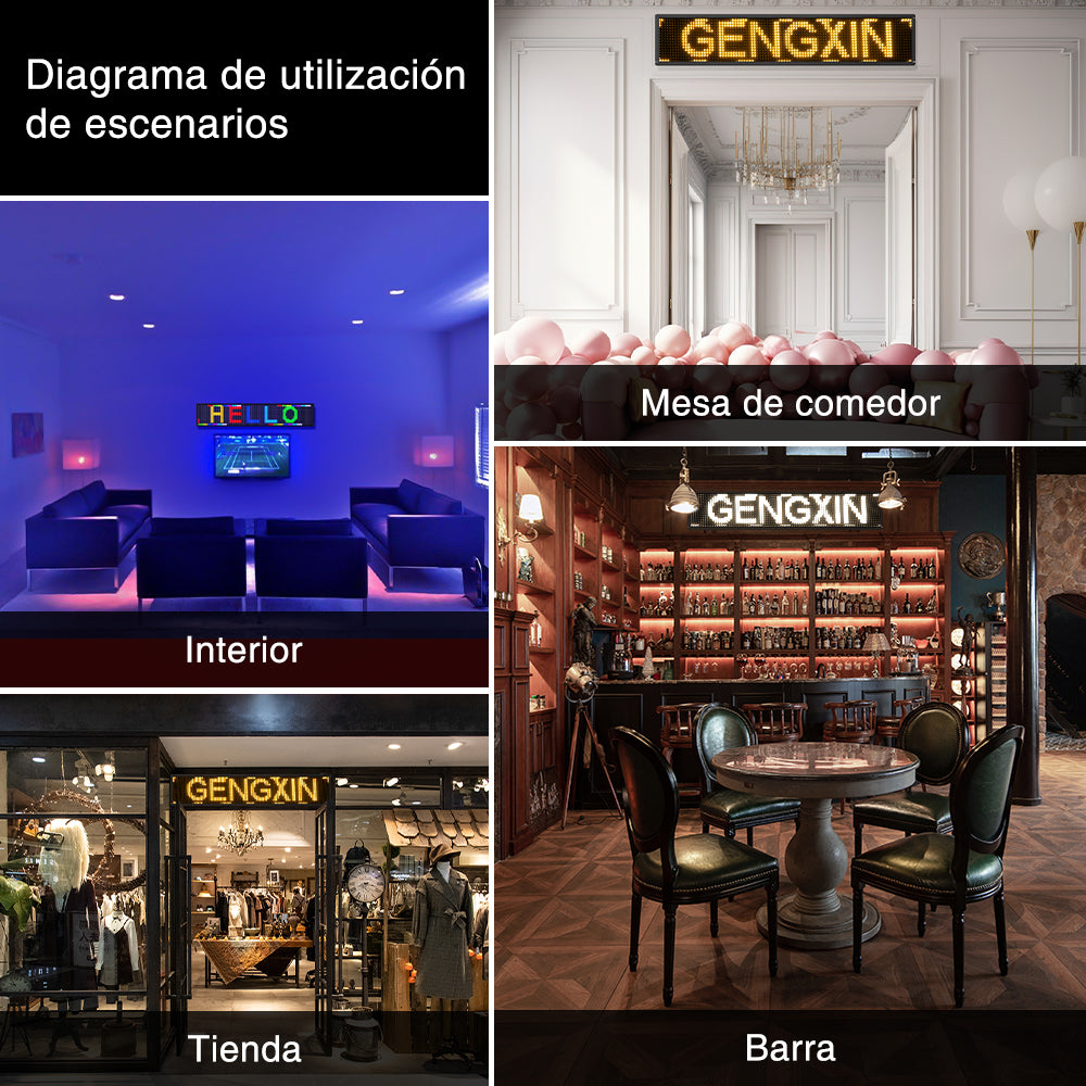 GENGXIN® LETRERO LED  LUMINOSO PROGRAMABLE, WIFI -  medidas -100 * 20 * 5.5 cm-AZUL